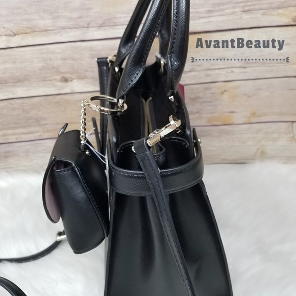 Kate Spade New York Staci Medium Satchel Black Crossbody With Cat Meow Key Fob - Picture 3 of 15